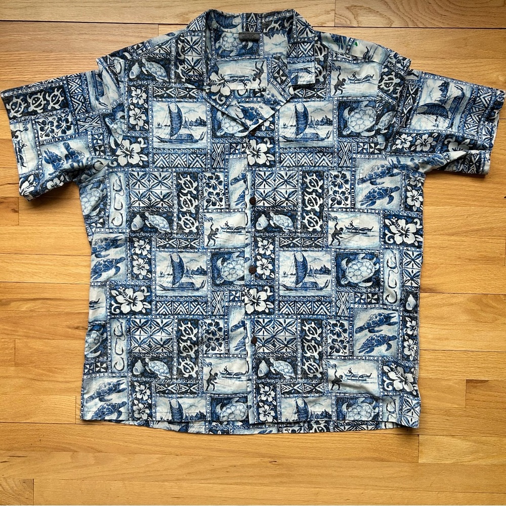 Royal Creations Made in Hawaii Vintage Polo Button Down Shirt Turtle Boat USA